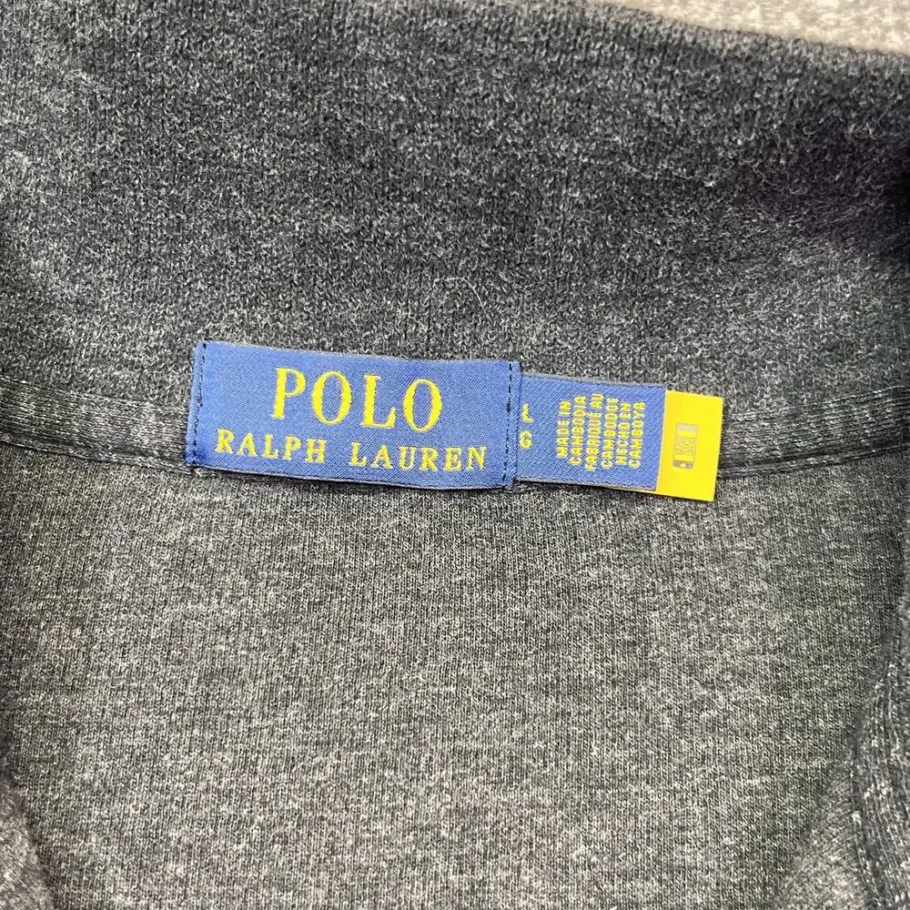 Polo Ralph Lauren Sweater Mens Large Gray Cotton 1/4 Zip Mock Neck Pullover Logo